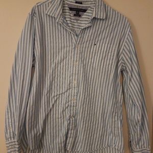 Tommy Hilfiger-Mens XL Light Blue Striped ButtonUp